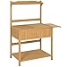 Best Choice Products Outdoor Garden Wooden Recessed Storage Potting Bench Work Station with Removable Lattice Top, 5 Tool Hooks, Tabletop Extension, and Lower Shelf, Natural