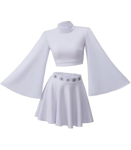 RocailleCos Princess Leia Cosplay Costume Adult Short White Dress Crop Top Skirt Suit Outfit for Women Teen (white, XS) : Clothing, Shoes & Jewelry