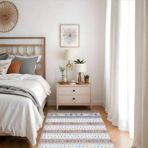 HILORUUG Washable 3x5 Area Rug - Vintage Rugs for Living Room Soft Indoor Carpet for Bedroom Kitchen Low Pile Floor Mat with Non Slip Backing - 3x5 Multi/Orange