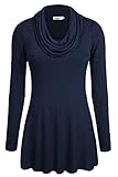 Ninedaily Womens Basic Long Sleeve Cowl Neck Solid Flare Tunic Tops For Leggings Casual Blouse