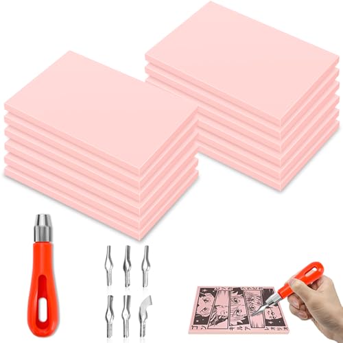 Kit de Entalhe de Carimbo de Borracha, Kit de Entalhe de Carimbo de Borracha de 12 Peças, Ferramentas de Borracha para Esculpir, Kit de Fabricação de Carimbos de Bloco de Borracha