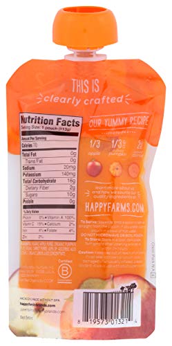 HAPPY BABY ORGANICS STAGE 2 BABY FOOD POUCHES, GLUTEN FREE, VEGAN & HEALTHY SNACK, CLEARLY CRAFTED FRUIT & VEGGIE PUREE, APPLE PUMPKIN & CARROTS, 4 OUNCES (PACK OF 1)