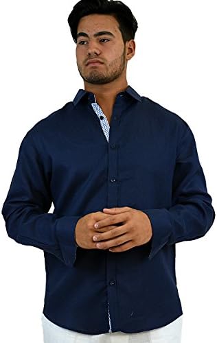 MENS BOHIO 100% LINEN LONG SLEEVE CASUAL SHIRT IN (3) COLORS ( MLS262-P2 )-NAVY-XL
