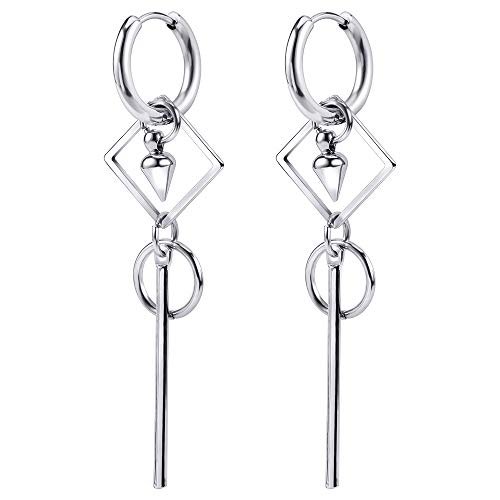 Pendientes de aro de acero inoxidable estilo coreano con borlas circulares y pendientes colgantes con forma de cruz de plumas para mujeres y hombres