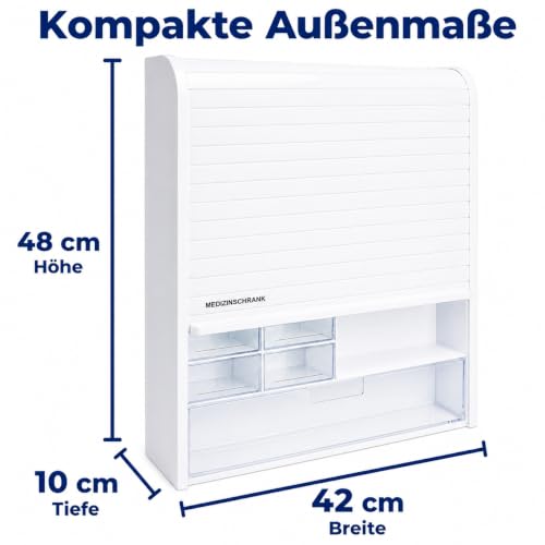Weinberger Hanging Medicine Cabinet with 14 Compartments for Storing Medicines and First Aid Material, Medicine Cabinet with Child Lock and Blind, Home Medicine Cabinet, Medicine Cabinet in White