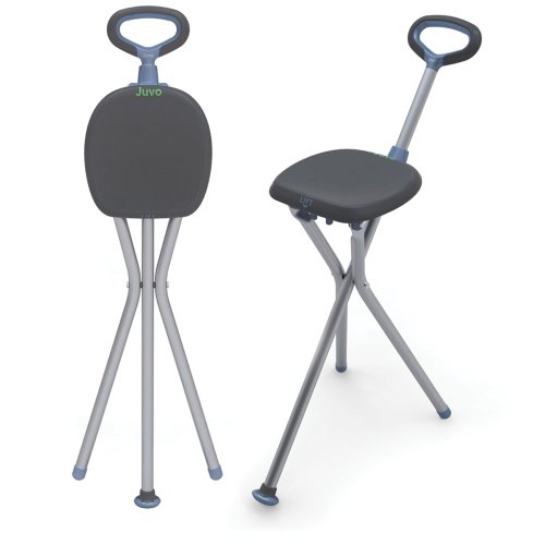 Juvo Products Travel Seat and Cane, Lightweight Folding Mobility Aid, Black/Silver (CS101) - Thumbnail 2