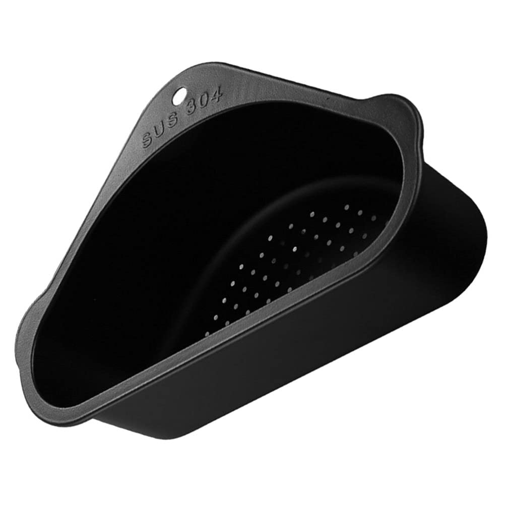 Sink Caddy Corner Holder Triangle Corner Kitchen Sink Caddy Organizer Stainless Steel Sponge Dish Brush Holder for Soap Scrubbers Black