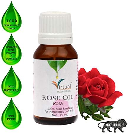 Virtual 15 Ml 100% Pure Essential rose oil FOR ANTI-AGING, ACNE, DRY SKIN, WRINKLES, THICK HAIR & OILY SKIN