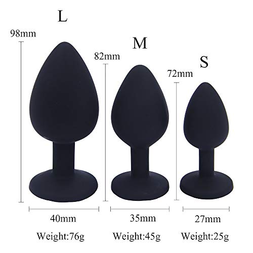 Set of 3 - Bu~tt P~lu~g T-bar Base - Silicone Toys - Erotic Games Role Play - Jeweled Stimulator Toys for Men and Women - 3 pcs Beginners Silicon Anales Set - Best Idea for Gift - Black