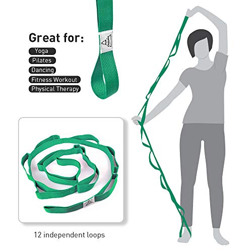 Forbidden Road Stretch Strap with 12 Loop Exercise Strap for Physical Therapy Yoga Dance Pilates Greater Flexibility and Fitness Workout Deepen Green/Black/Purple