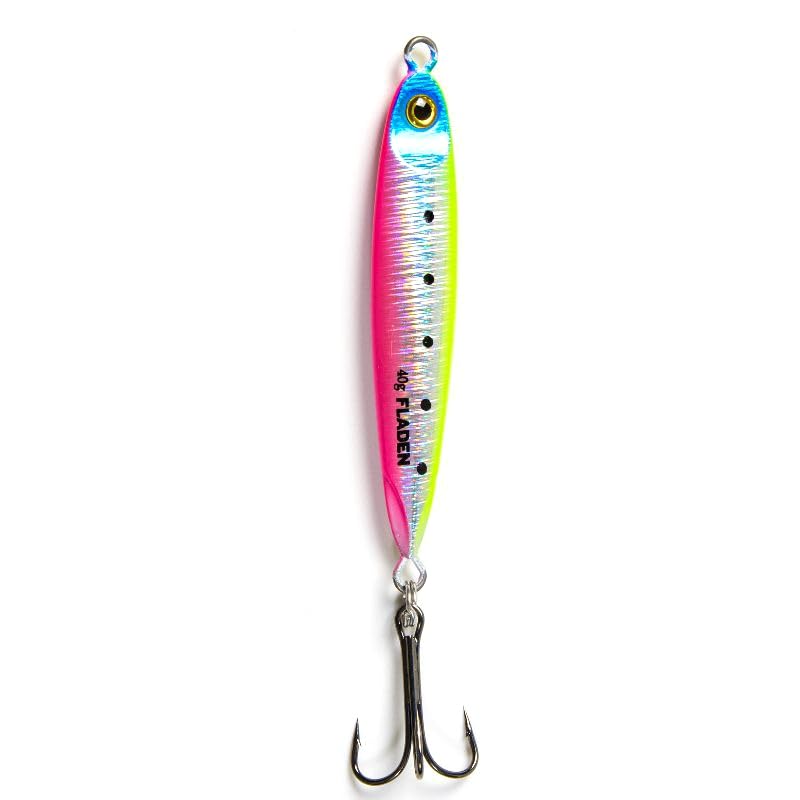 FLADEN Fishing - FAT SHINER PIRK 30g 40g 50g Range Multi Purpose Distance Casting Lure with Treble Hook (4 Colour Options) - Ideal for Mackerel Garfish Bass & Gurnards (Pink Gold Stripe, 30g)
