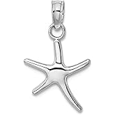 JewelryWeb 14k White Gold White Mini Dancing Sea shell Nautical Starfish With Bail Charm 17x11.3mm Wide 1.25mm Thick Pendant Necklace for Women