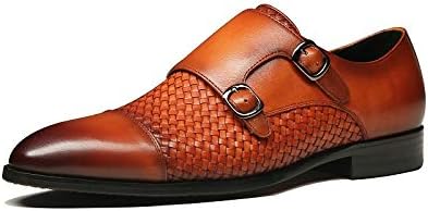 Hoog Men's Double Buckle Monk Strap Loafers Genuine Cow Leather Flexible  Foot Comfortable Pointed Toe Anti Slip Wear Resistant Formal Dress Shoes,  Brown (45 EU, numeric_45): Buy Online at Best Price in