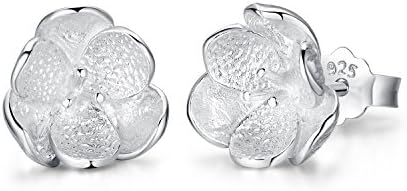 Precious Time Jewelry Jasmine Flower 925 Sterling Silver Stud Earrings for Women (White)