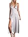 Simplee Apparel Women's V Neck Evening Party Long Satin Cami Slip Dress Pajama