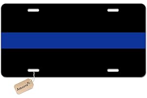 Amcove Thin Blue Line License Plate Front Black Auto Tag Novelty Auto Car Tag Vanity Gift