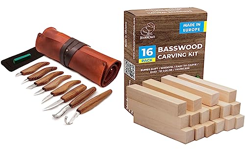 BeaverCraft S18X Deluxe Wood Carving Kit BW16 pcs Basswood Carving Blocks