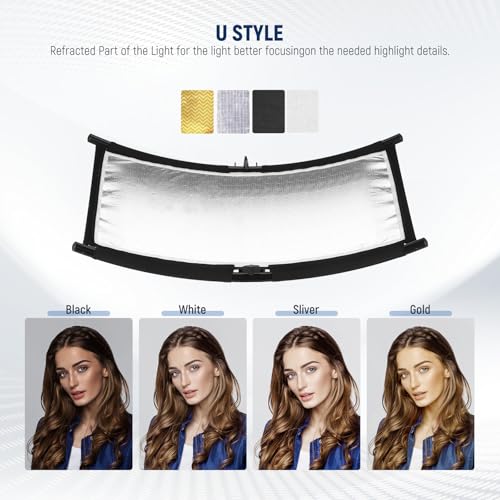 Neewer U Type Light Diffuser Reflector for Studio and Photography Situation with Carrying Case, Arclight Curved Reflector 30"x18"/75x40cm in Black/White/Gold/Silver (Light Stand Not Included), RF-04