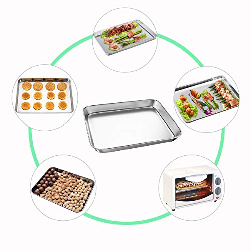 Toaster Oven Tray Pan, 3PCS Small Cookie Sheet Stainless Steel Baking Trays by BYkooc, Dishwasher Safe Oven Pans,Heavy Duty, Mirror Finish, Anti-rust,10&9&9 inch