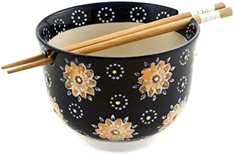 Amazon Com Quality Japanese Ramen Udon Noodle Bowl With Chopsticks Gift Set 5 Inch Diameter Flower Stamp Kitchen Dining