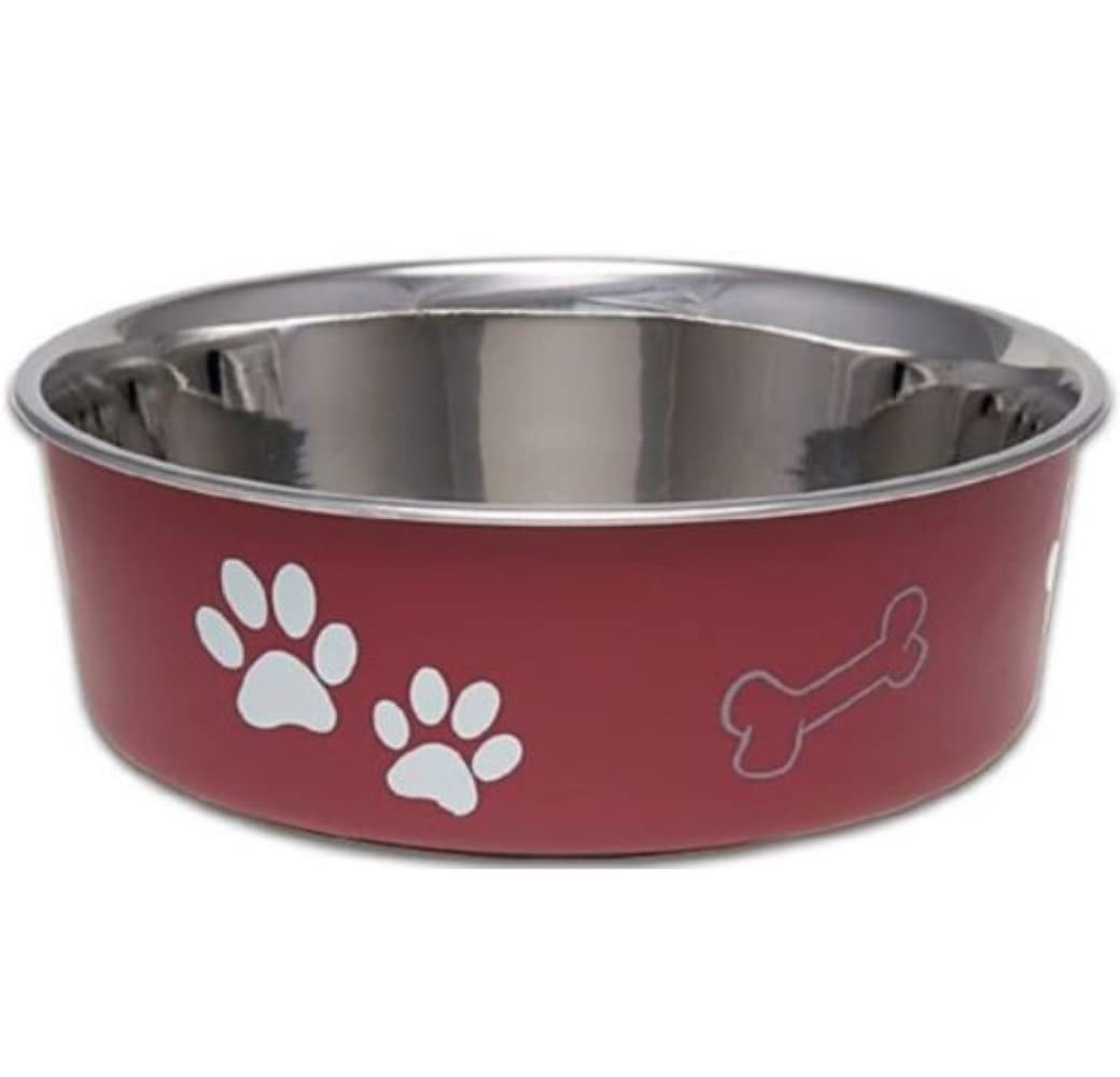 Loving Pets Stainless Steel Bella Dog Bowl Non-Slip Dishwasher Safe & Bacteria Resistant Metallic Pet Dish - Merlot - Small (426 ml)