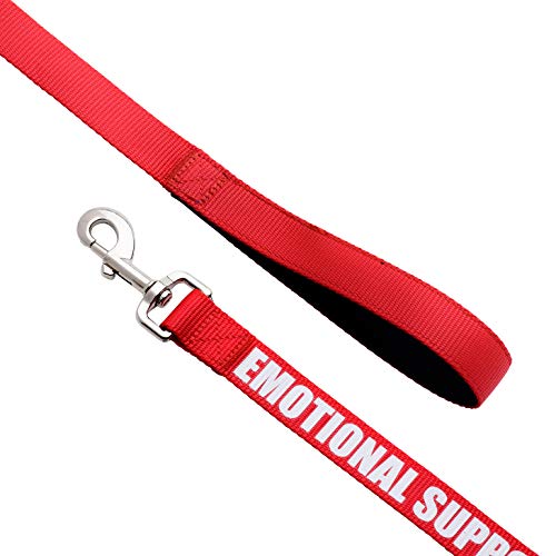 Just 4 Paws Padded Emotional Support Leash with Neoprene Handle & Reflective Print on Both Sides, 4 Foot Long, 2 Widths, for Harnesses, Vests or Collars, Red (Regular 4' X 5/8", Red)