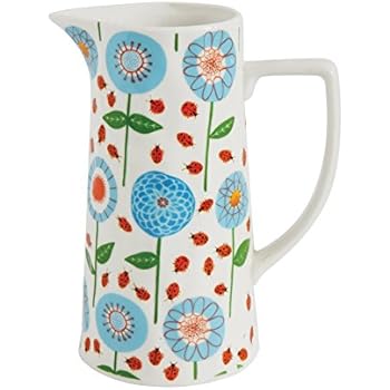 Creative Co-Op Blue & Red Floral Stoneware Pitcher