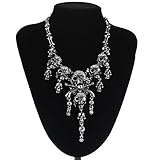 Sannysis Punk Skull Cluster Rhinestone Chunky Necklace Silver