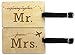 Mr Mrs Wooden Luggage Tags Travel Cute Couples Gift - 2 Pack
