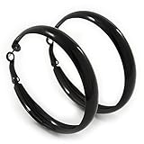 Medium Black Enamel Hoop Earrings - 5.5cm Diameter