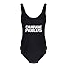 PINJIA Women's Letter Print Backless One Piece Monokini Bikini(MX05)