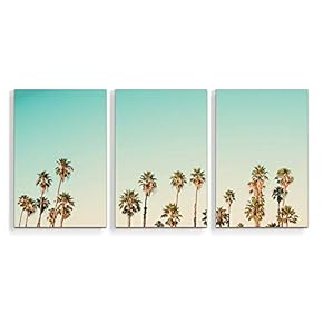 3 Piece Canvas Wall Art Beach Palm Trees Paradise Painting Artwork for Home Prints Framed - 16"x24" x 3 Panels