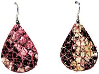 Handmade Sassy and Bold Snake Print Small Teardrop Cowhide Leather Earrings
