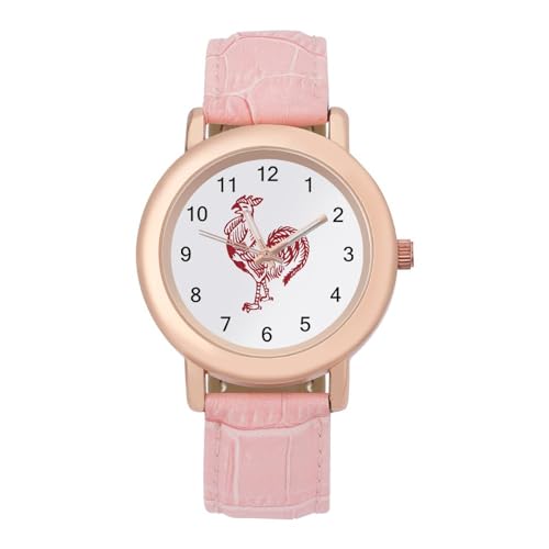 Rooster Cock Classic Watches for Women Funny Graphic Pink Girls Watch Easy to Read