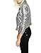 ASMAX HaoDuoYi Womens Causal Soft PU Metalic Silver Crop Top Biker Jacket