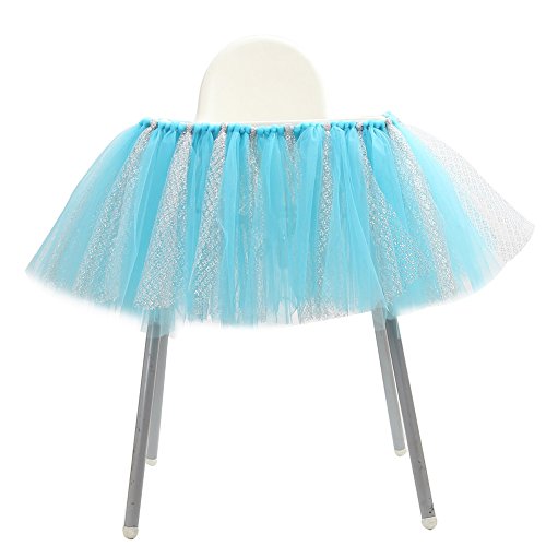 Haperlare 36 x 14 inch Handmade Baby 1st Birthday High Chair Skirt Baby Shower Tablecloth with Glitter Tulle Table Skirt for Party Baby Shower 1st Birthday Decorations,Blue
