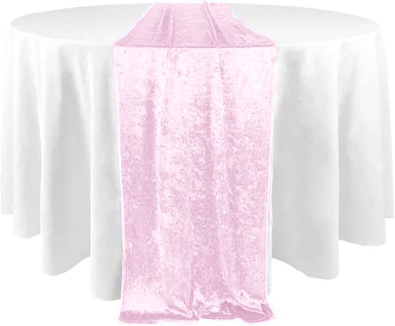 Elegant Event Essentials - Crushed Velvet Party Long Table Runner - For Spring Party, Wedding, Reception, Banquet, Home Dining Space Christmas Decoration (12” x 108”/30.48 x 274.32cm) - Light Pink