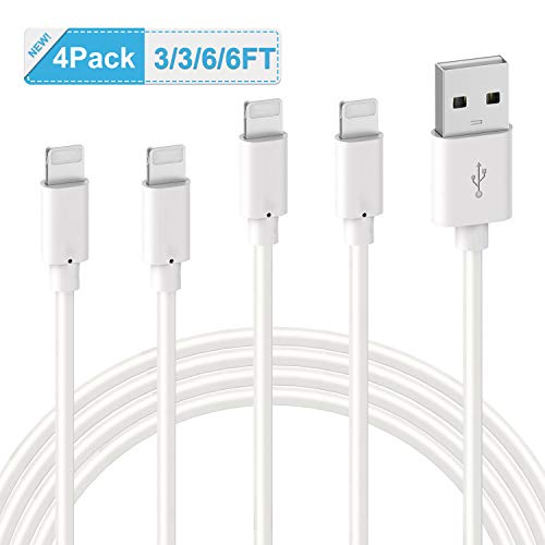 Phone Cable, Quntis 4Pack 3FT 3FT 6FT 6FT Fast Charging USB Cable Certified Compatible with Phone X 8 Plus 7 Plus 6S Plus 6 Plus 5 5S 5C SE Pod Pad Pro and More, White