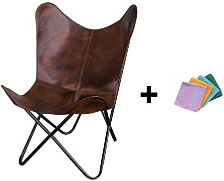 Brown Natural Leather Butterfly Chair + Reusable Cloth
