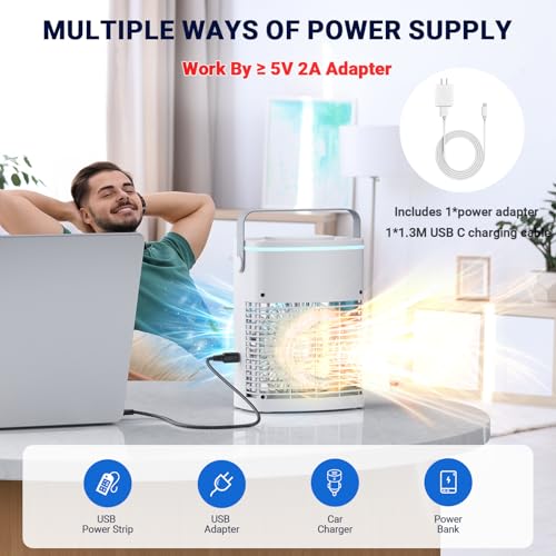 Portable Air Conditioners, New 4-in-1 Ultra-Quiet Portable AC Unit, 1000ML Water Tank Evaporative Air Cooler with 3-Cool Mist & 3-Speeds, Remote Control, 7 Color Light, 8H Timer for Bedroom,Office,Car