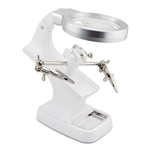 OLLGEN LED Soldering Station,Third Hand Soldering Solder Iron Stand Holder with Alligator Clip,3X Main Lens 4.5X Accessory Lens,10 LED Lighting(White)