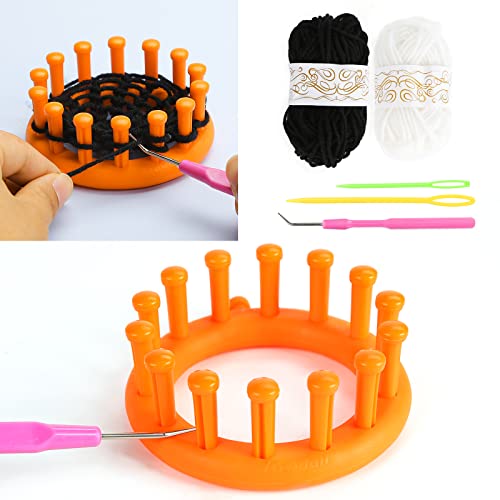 VGOODALL Round Knitting Loom Set Circular Loom Set with 2 Rolls Acrylic Yarn for Hat Scarf Shawl Sweater Sock Knitter