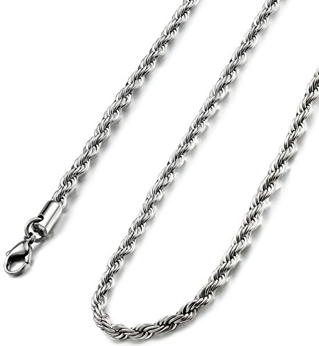 FIBO STEEL 4MM Stainless Steel Twist Rope Chain Necklace for Men Women,26 inches