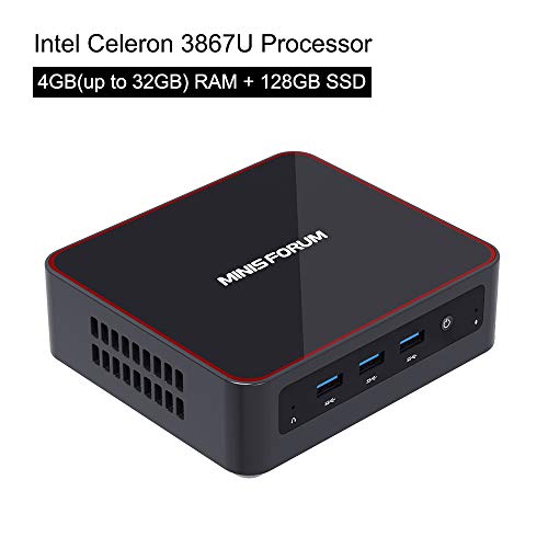 U300-H Mini PC Intel Celeron 3867U Mini Computer, Upgradable 4GB RAM+128GB SSD, HDMI/Mini DP/USB-C 4K@60Hz Output, 2X Ethernet Port, Support Windows 10 Pro, Chromium & Linux OS, PXE Boot and WOL