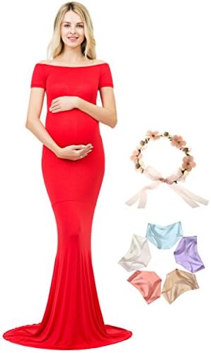 Valchinova Photoshoot Maternity Dress Off Shoulder Photography Gown Maxi Short Sleeve