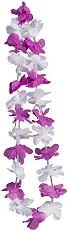 Hawaiian Luau Party 2in Petal Fabric Flower 36" Leis, Purple White, 24 CT