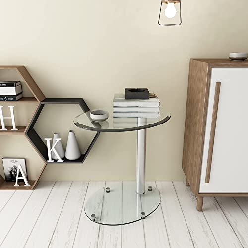 Meihua Glass End Table for Small Spaces Accent Round Table Bedroom Corner Table Living Room Side