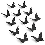 Luxbon 100Pcs 3D Cardboard Paper Butterfly Matt Effect Wall Decoration Stickers Art Crafts Decal Butterflies Home DIY Improvement Decor Mural Complete With Double-Sided Adhesive Tape Black