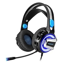 tlongtea65 H-4 LED Lighting Over-Ear Heavy Bass Stereo Gaming Headset for PS4 PC Laptop Black Blue