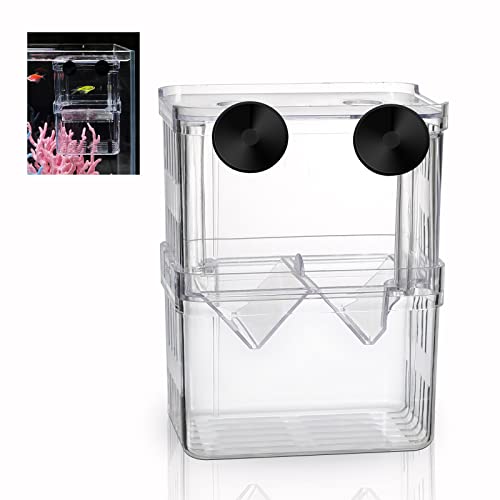 Aquarium Fish Tank Hatchery Incubator Breeding Box, Acrylic White Breeder Isolation Divider Hatching Boxes Accessory for Small Baby Fishes Shrimp Clownfish Guppy (21 * 9 * 10 cm)
